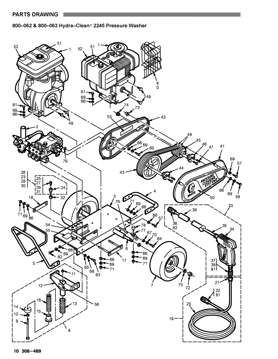 Graco Inc 800-065, 308-501, 800-335, 3035 manual Parts Drawing, 800-062 & 800-063 Hydra-Cleanr 2245 Pressure Washer 