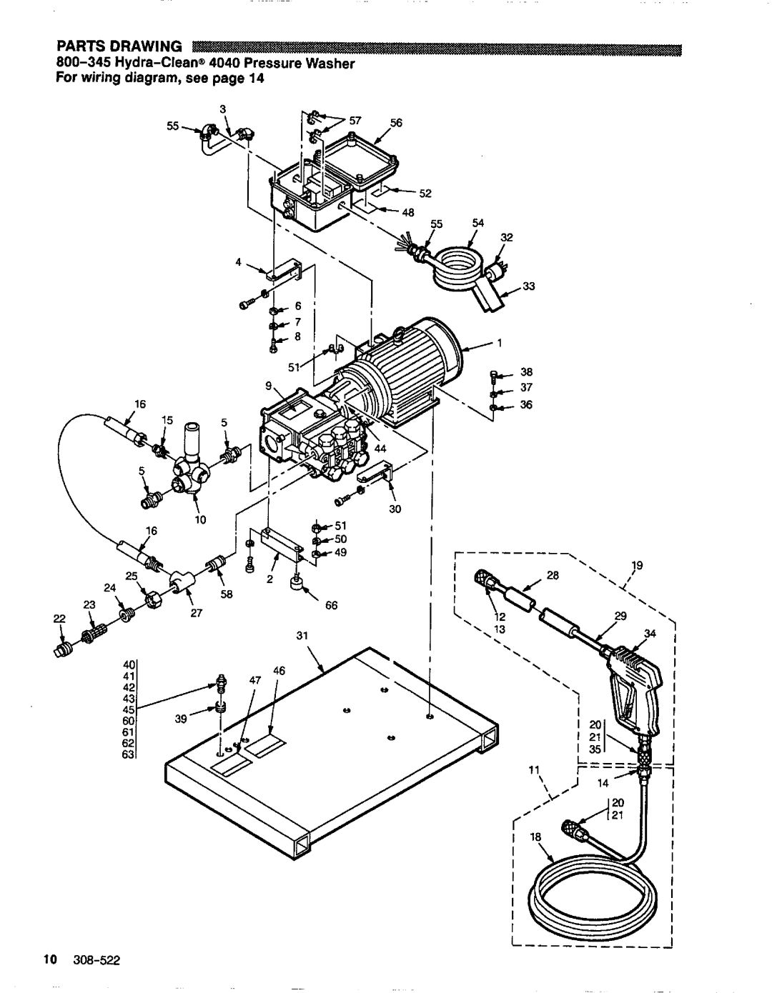 Graco Inc 308-522 manual Parts Drawing, 800-345Hvdra-Clean@4040Pressure Washer, For wiring diagram, see page14 