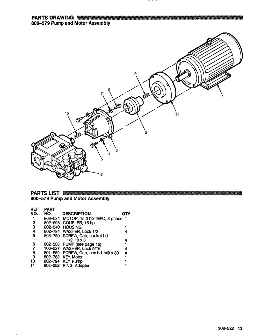 Graco Inc 800-345, 308-522, 4040 manual Pump and Motor Assembly, Housing 