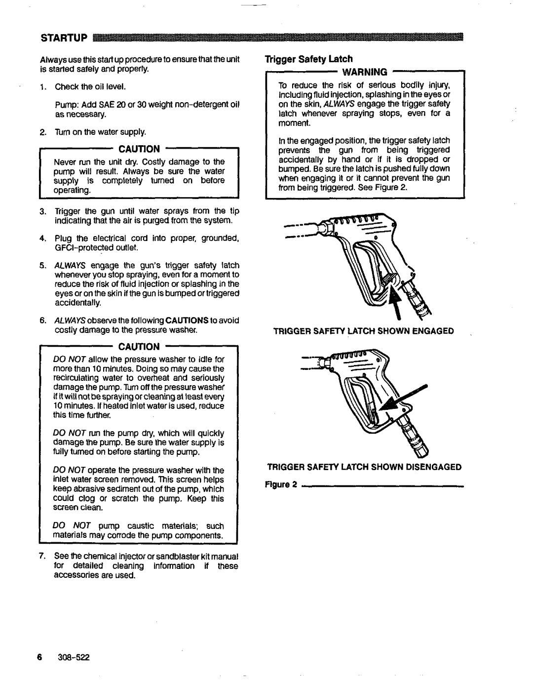 Graco Inc 308-522, 800-345, 4040 manual Startup, Trigger Safety Latch 