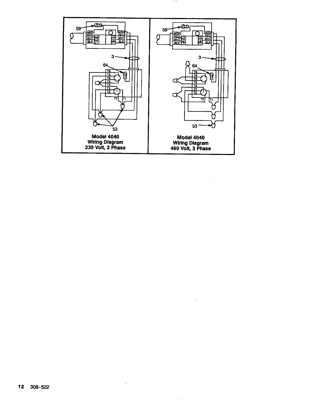 Graco Inc 308-522, 800-345, 4040 manual Model, Wring Diagram, Volt, 3 Phase, Volt. 3 Phase 