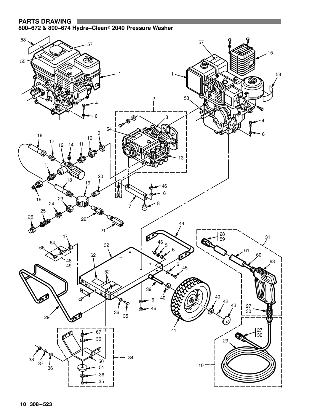 Graco Inc 308-523, 800-672, 800-674, 800-671, 800-670 manual Parts Drawing, 800±672 & 800±674 Hydra±Cleanr 2040 Pressure Washer 