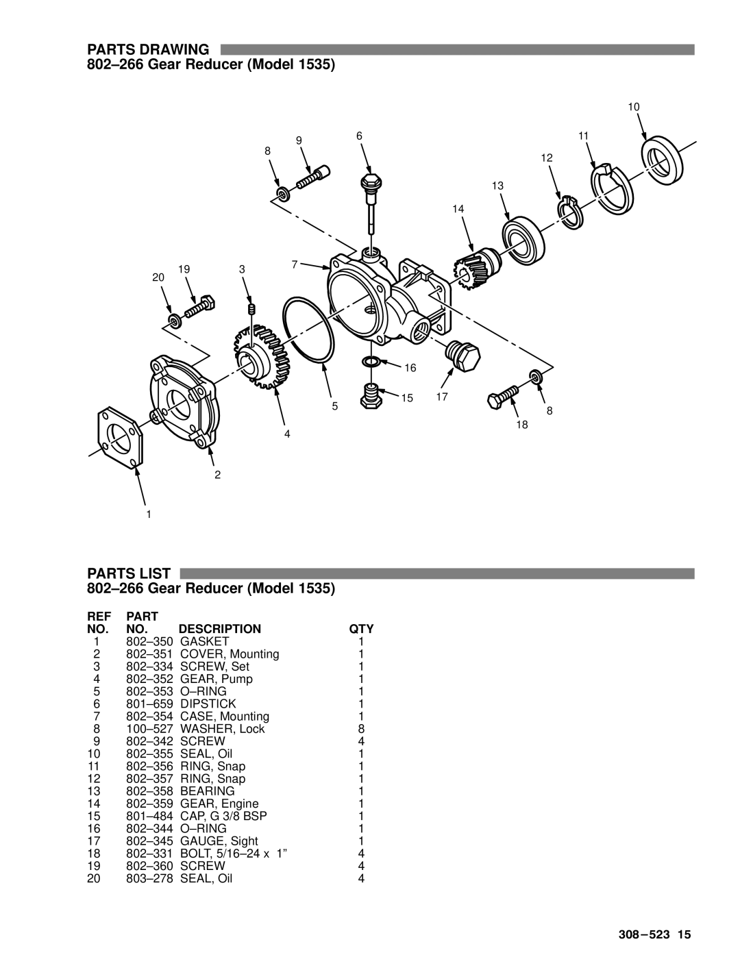 Graco Inc 308-523, 800-672, 800-674, 800-671, 800-670 manual Part Description QTY 