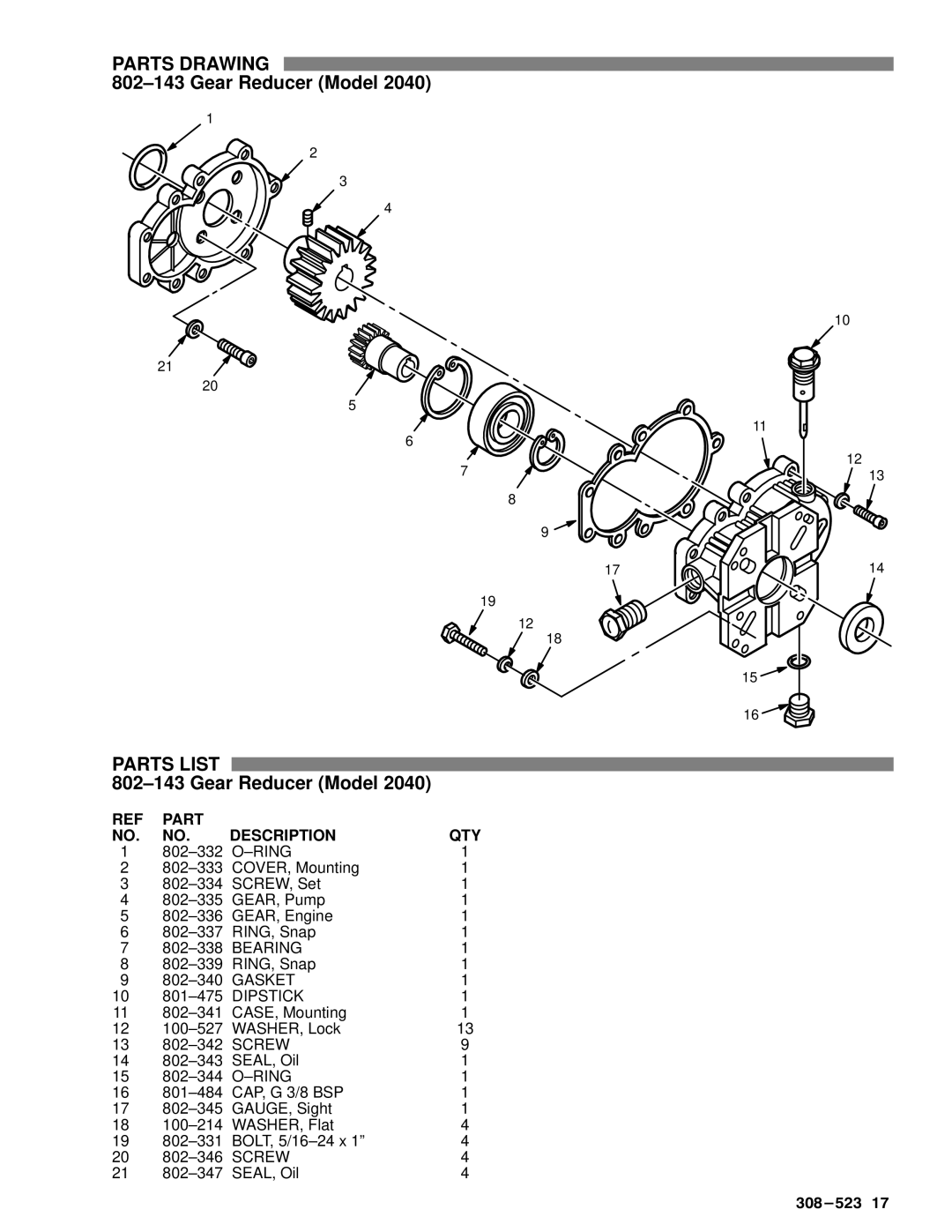 Graco Inc 800-674, 308-523, 800-672, 800-671, 800-670 manual 802±143 Gear Reducer Model 