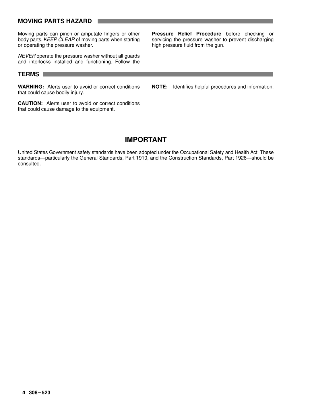 Graco Inc 800-670, 308-523, 800-672, 800-674, 800-671 manual Moving Parts Hazard, Terms 