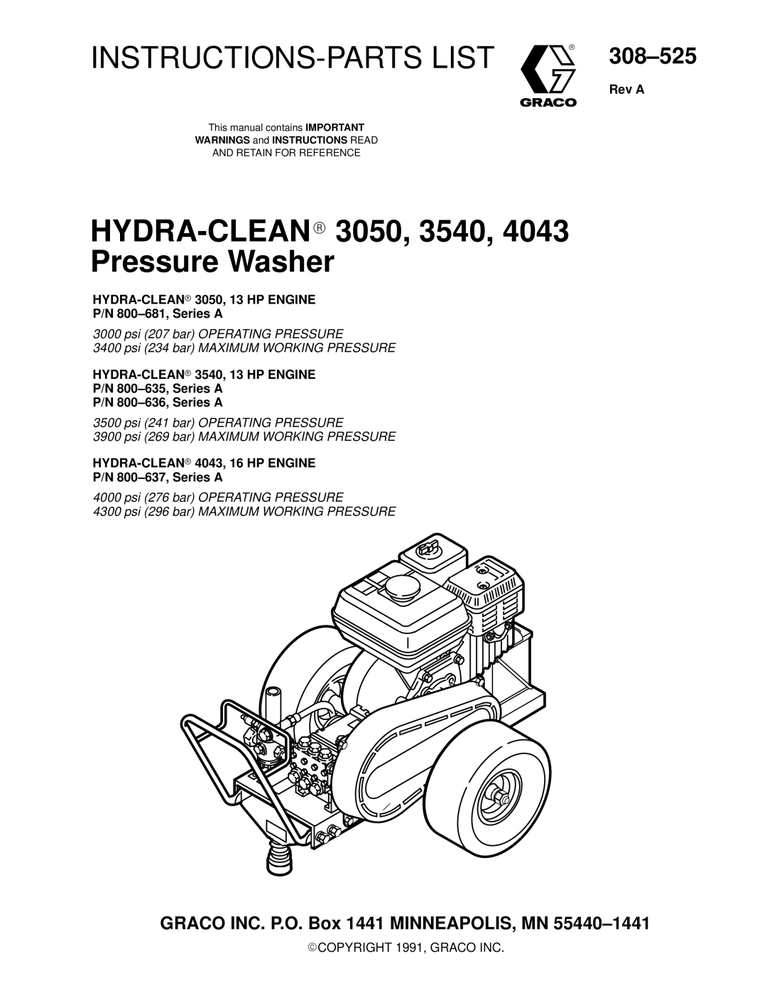 Graco Inc 800-636, 308-525, 800-635 manual 800±681, Series a, 800±635, Series a 800±636, Series a, 800±637, Series a, Rev a 