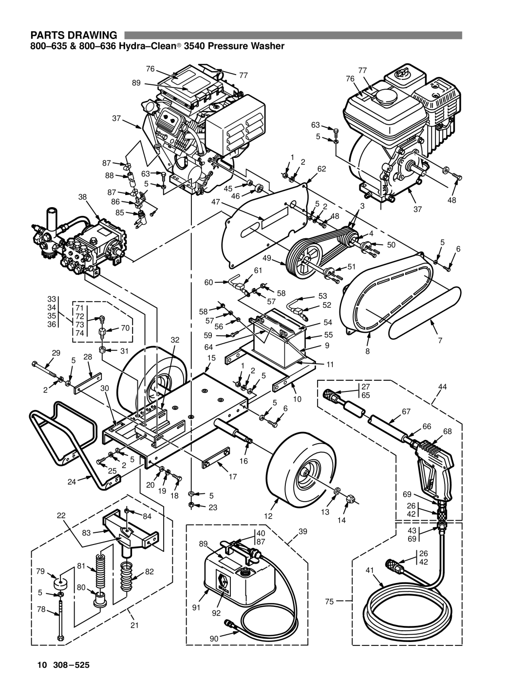 Graco Inc 800-637, 308-525, 800-636, 800-635, 800-681, 3050 Parts Drawing, 800±635 & 800±636 Hydra±Cleanr 3540 Pressure Washer 