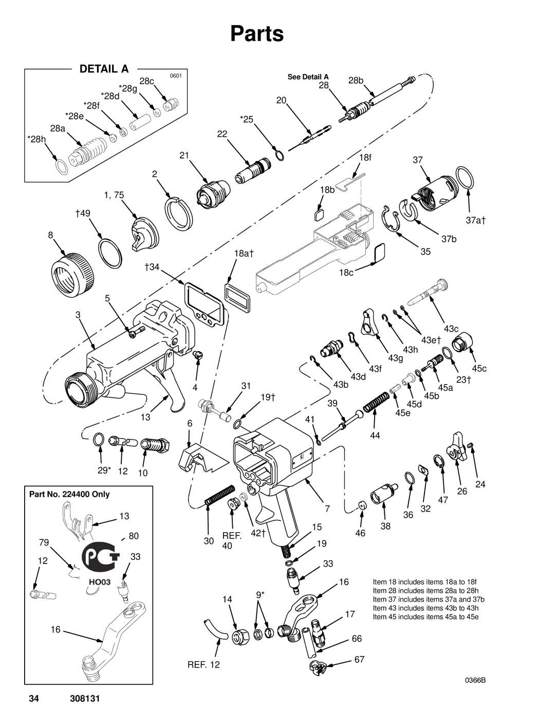 Graco Inc 224200, 308131, 224400, PRO 4500sc manual Parts, Detail a 