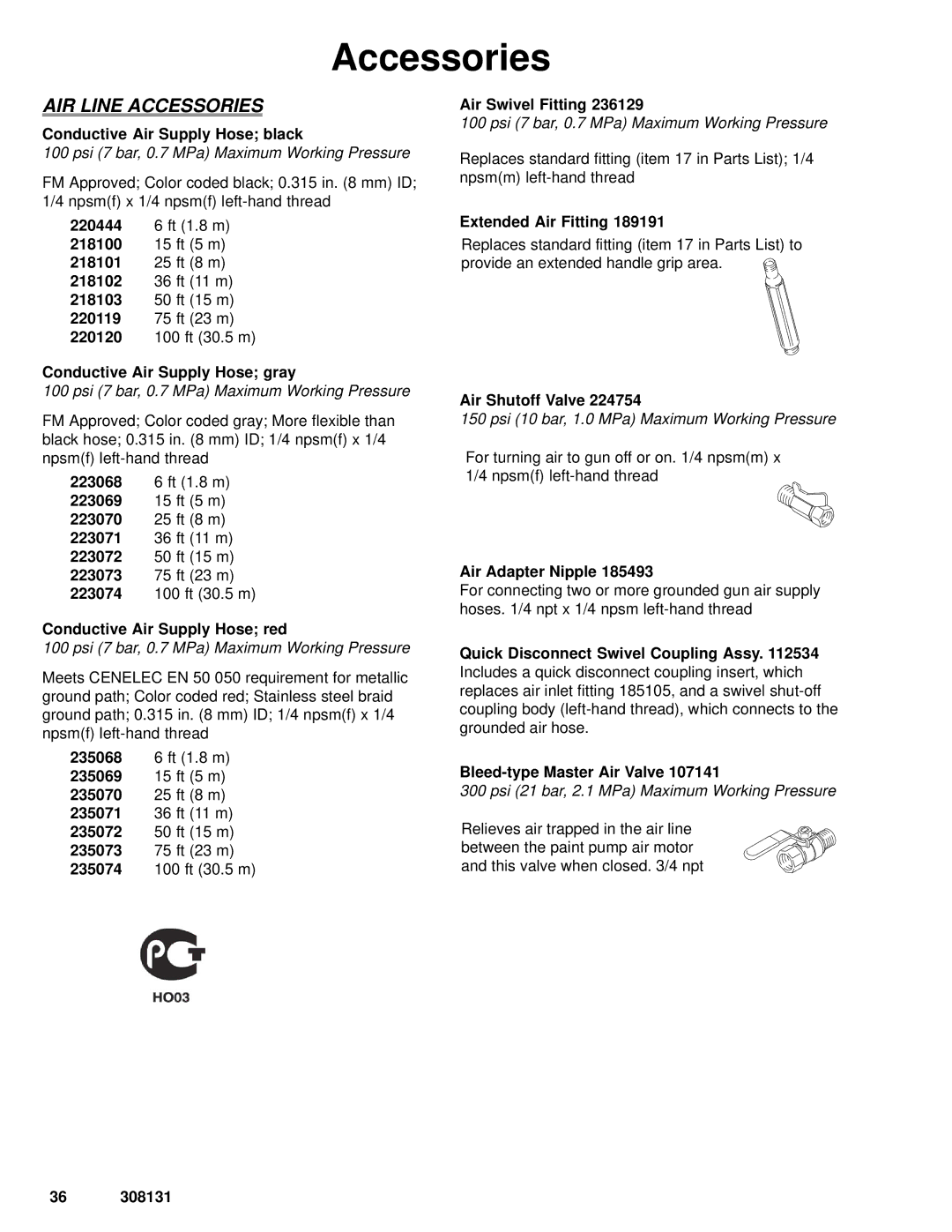 Graco Inc 308131, 224400, 224200 Accessories, Conductive Air Supply Hose black, Extended Air Fitting, Air Shutoff Valve 