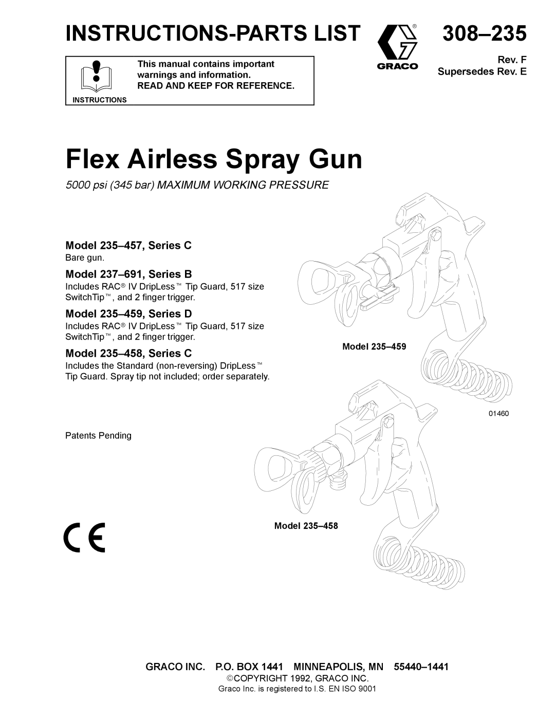 Graco Inc 237691 manual Model 235-457, Series C, Model 237-691, Series B, Model 235-459, Series D, Model 235-458, Series C 