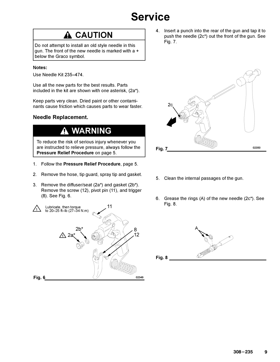 Graco Inc 308235, 237691, 235459 manual Service, Needle Replacement 