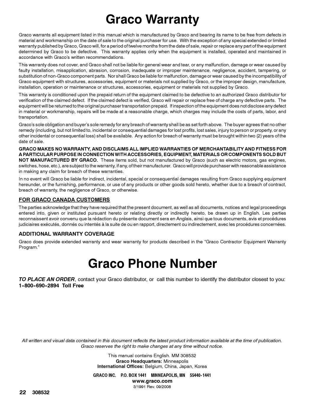 Graco Inc 308532S, 4043 important safety instructions Graco Warranty, Graco Phone Number, Toll Free 