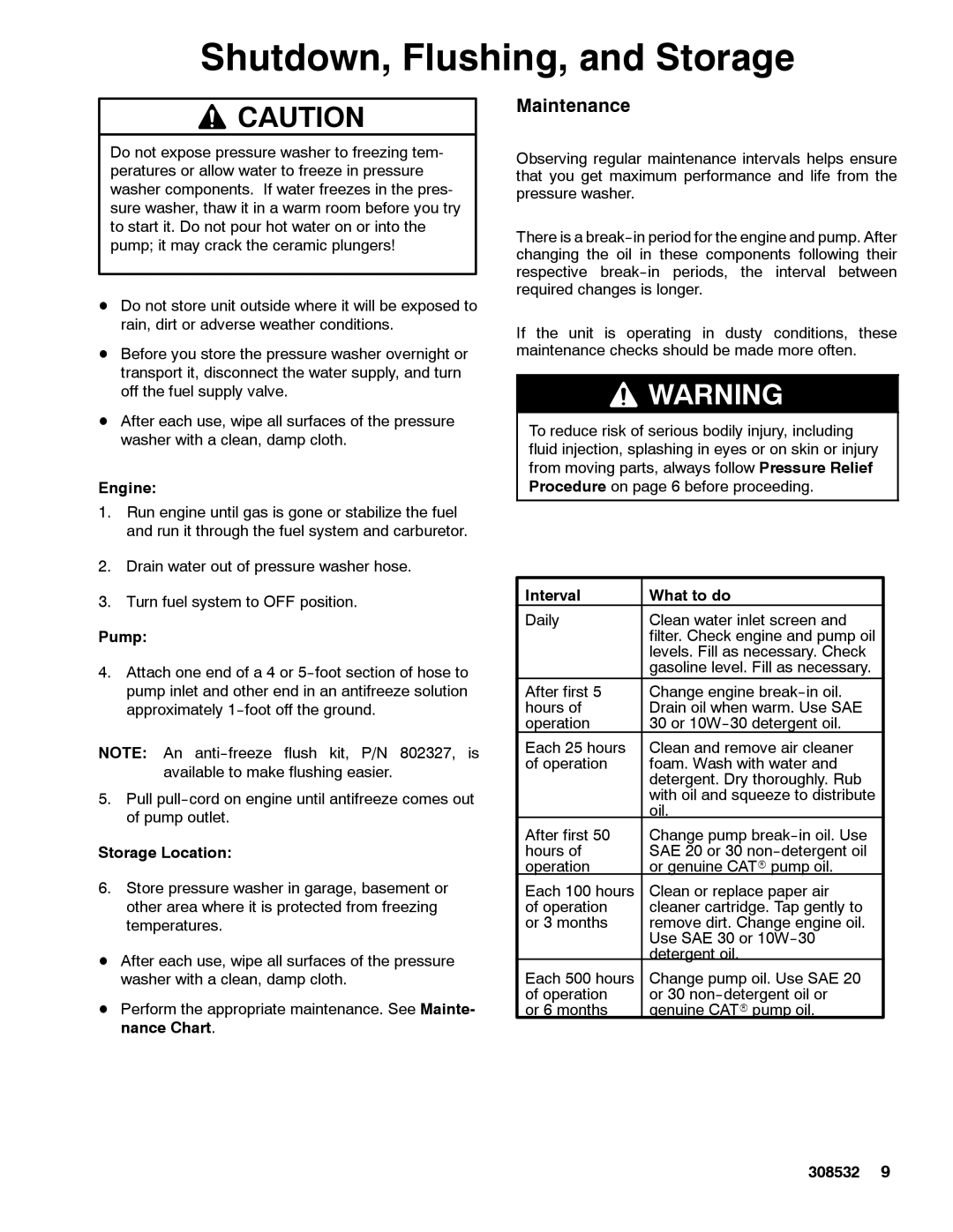 Graco Inc 4043, 308532S important safety instructions Shutdown, Flushing, and Storage, Maintenance 