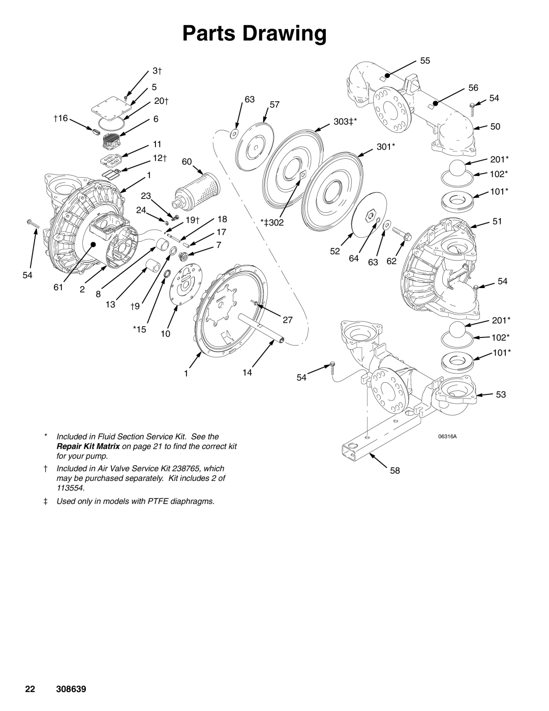 Graco Inc 308639L important safety instructions Parts Drawing, 303 301 302 61 2 114 201 102 101 201* 102 