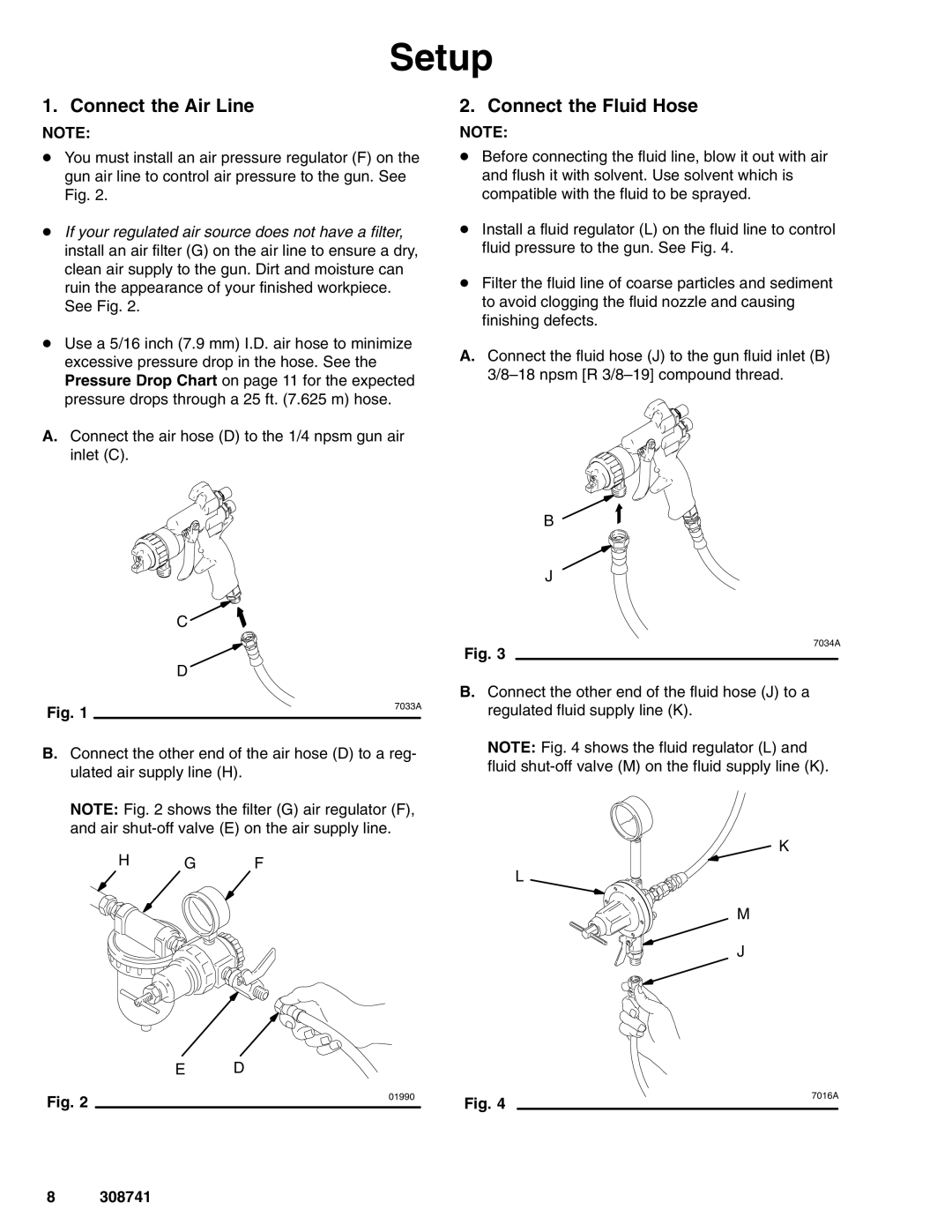 Graco Inc 308741N dimensions Setup, Connect the Air Line, Connect the Fluid Hose 