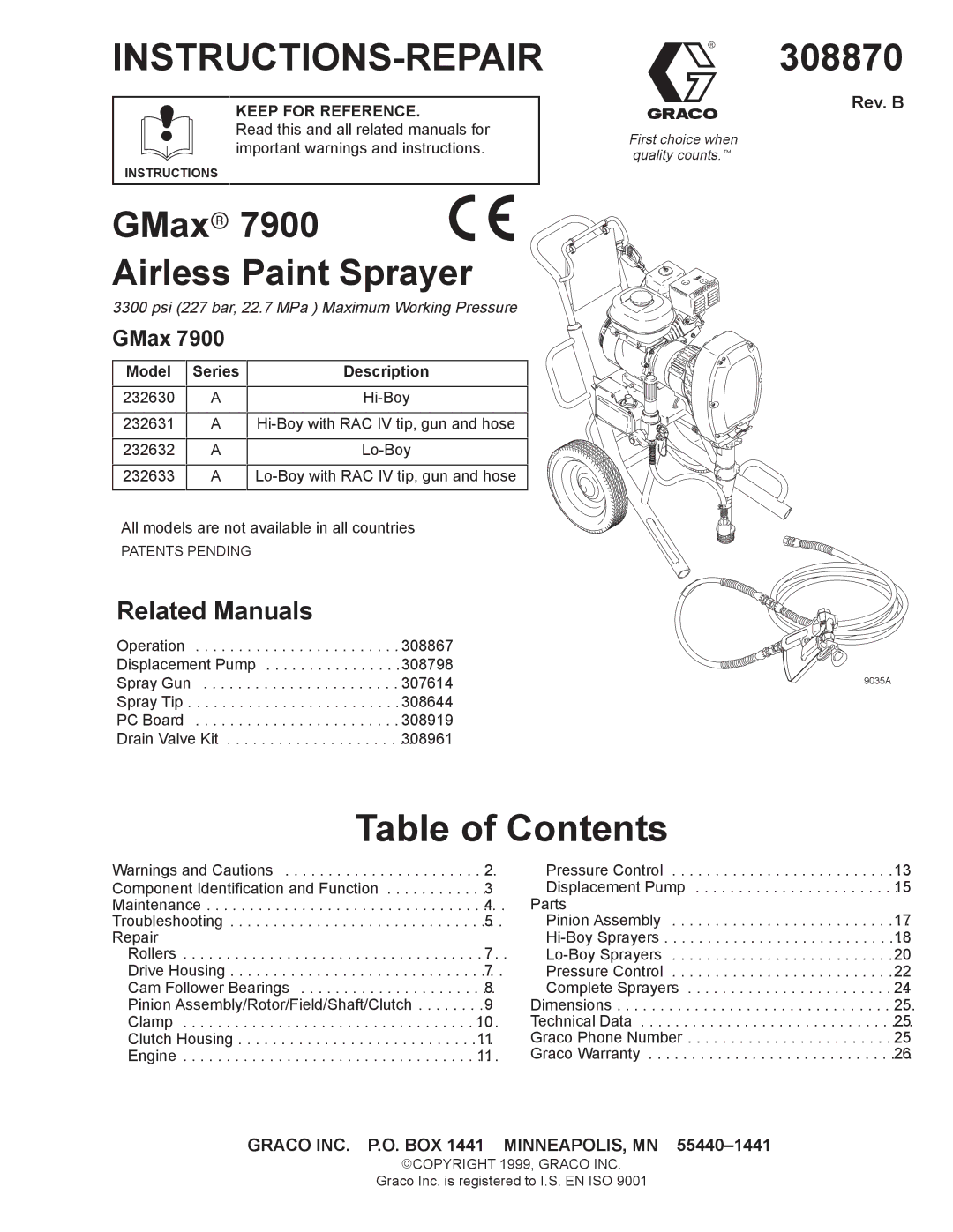 Graco Inc 308870 dimensions Table of Contents 