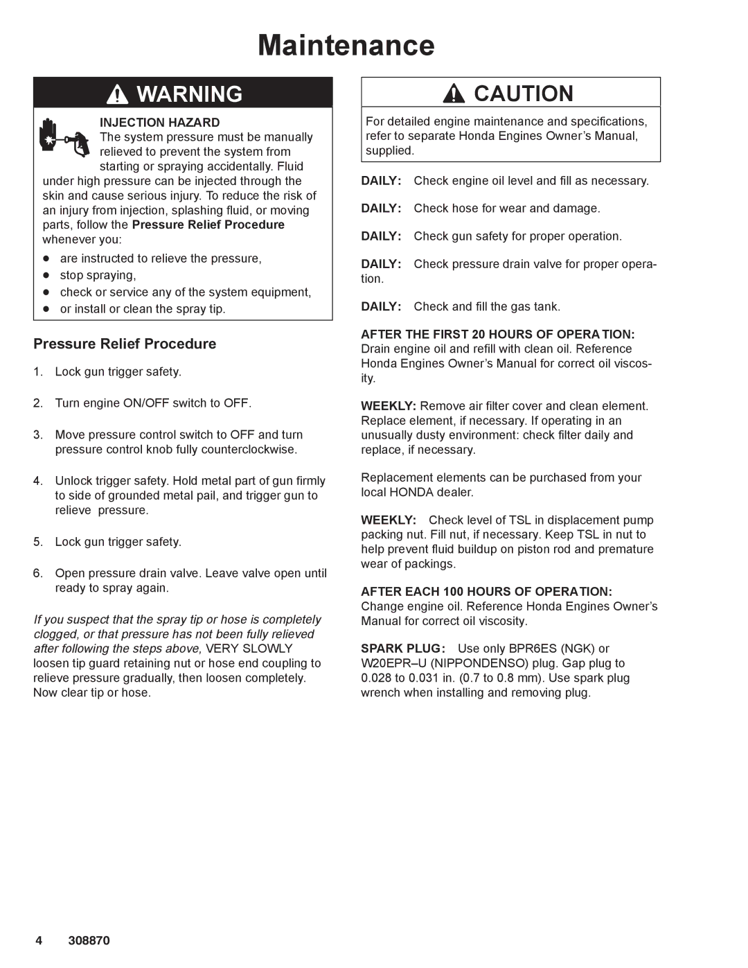 Graco Inc 308870 dimensions Maintenance, Pressure Relief Procedure 