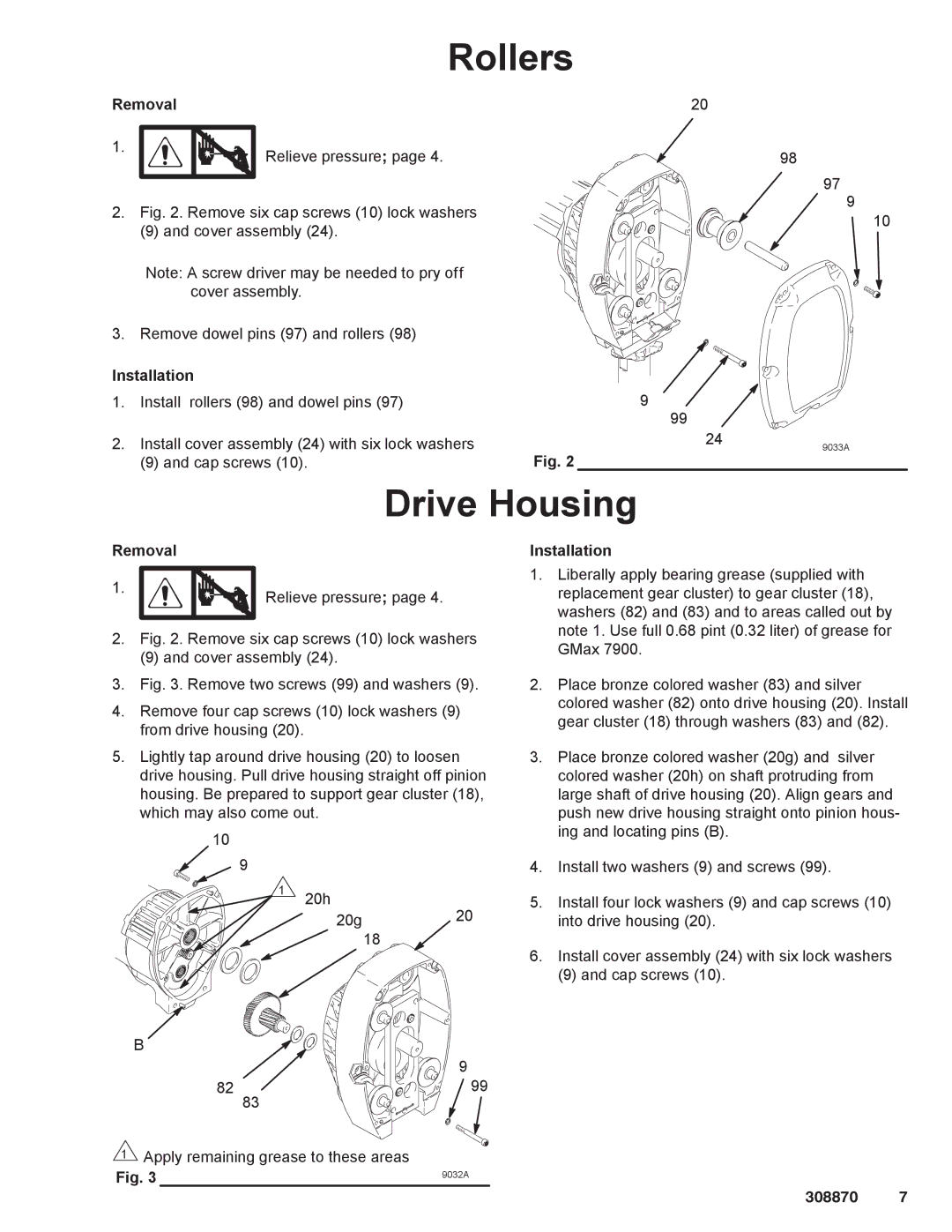 Graco Inc 308870 dimensions Rollers, Drive Housing 