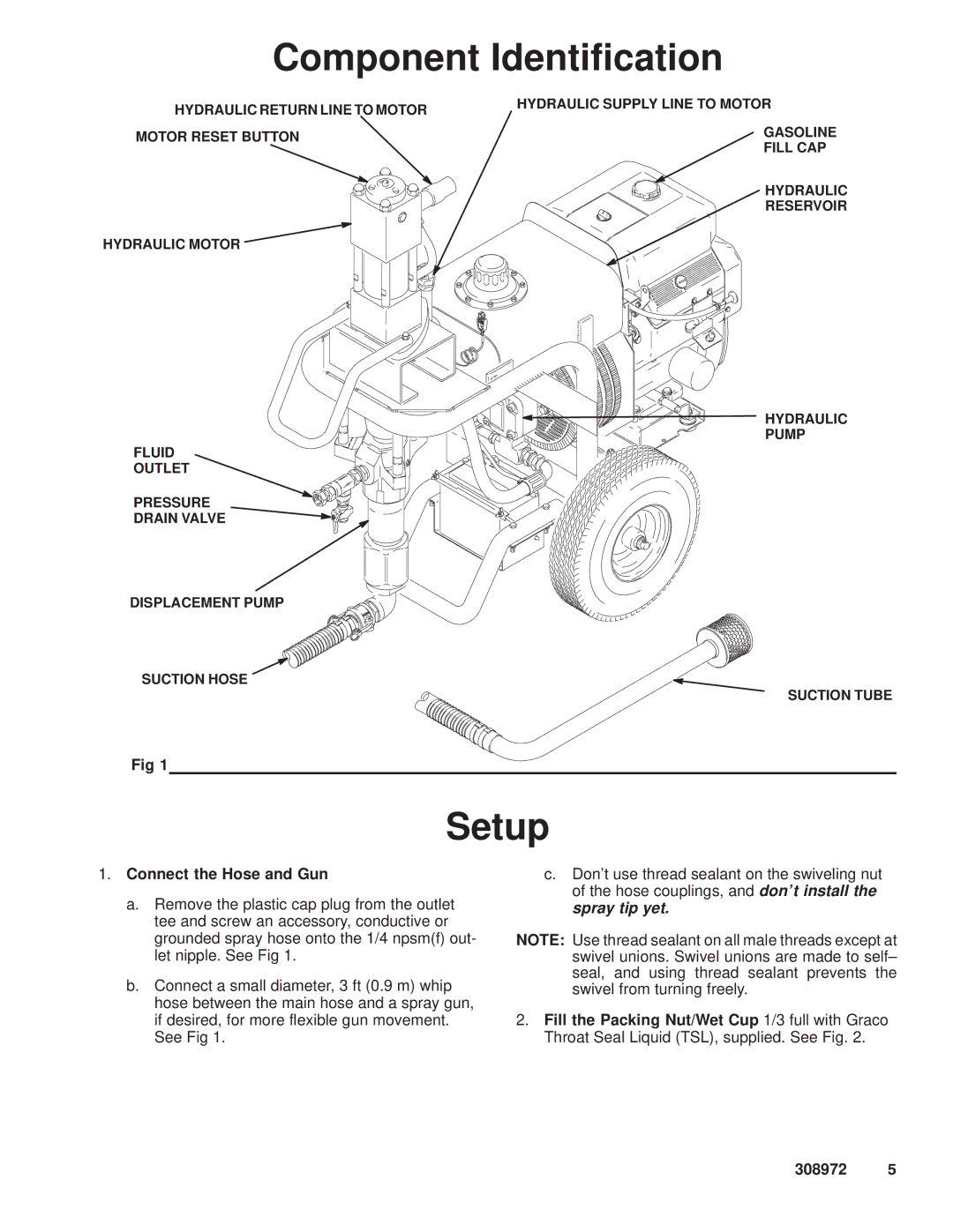 Graco Inc 308972 manual Component Identification, Setup, Connect the Hose and Gun 