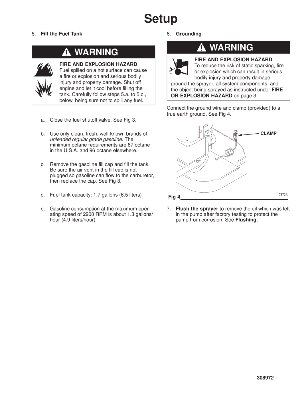 Graco Inc 308972 manual Grounding, Fire and Explosion Hazard 