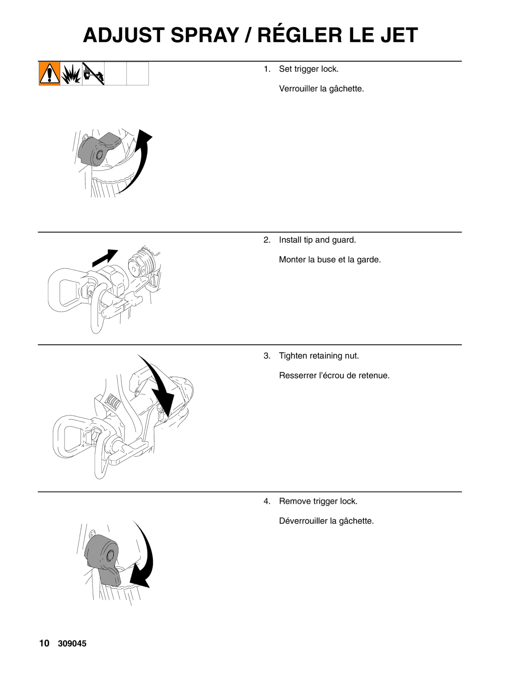 Graco Inc 309045K important safety instructions Adjust Spray / Régler LE JET 