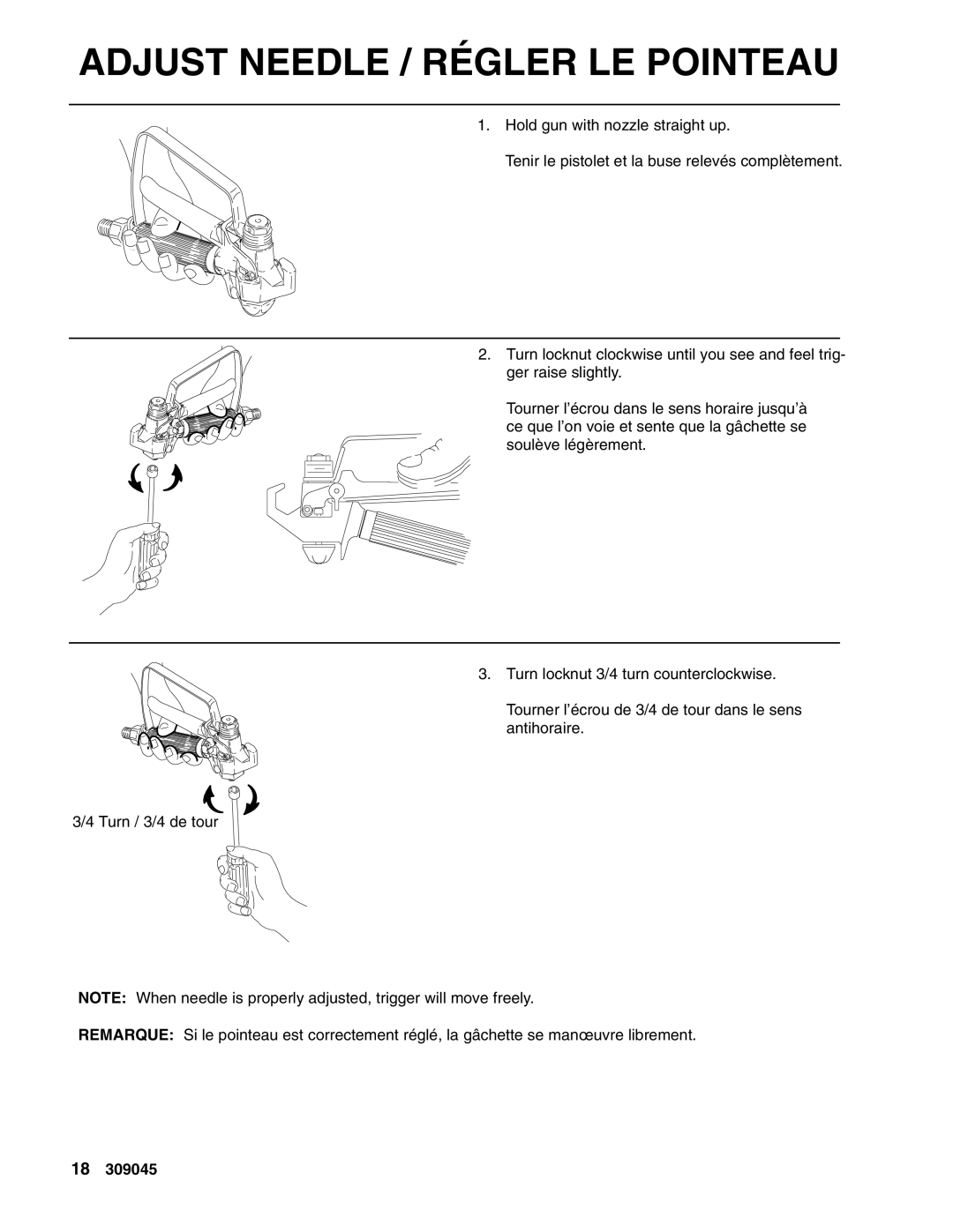 Graco Inc 309045K important safety instructions Adjust Needle / Régler LE Pointeau 