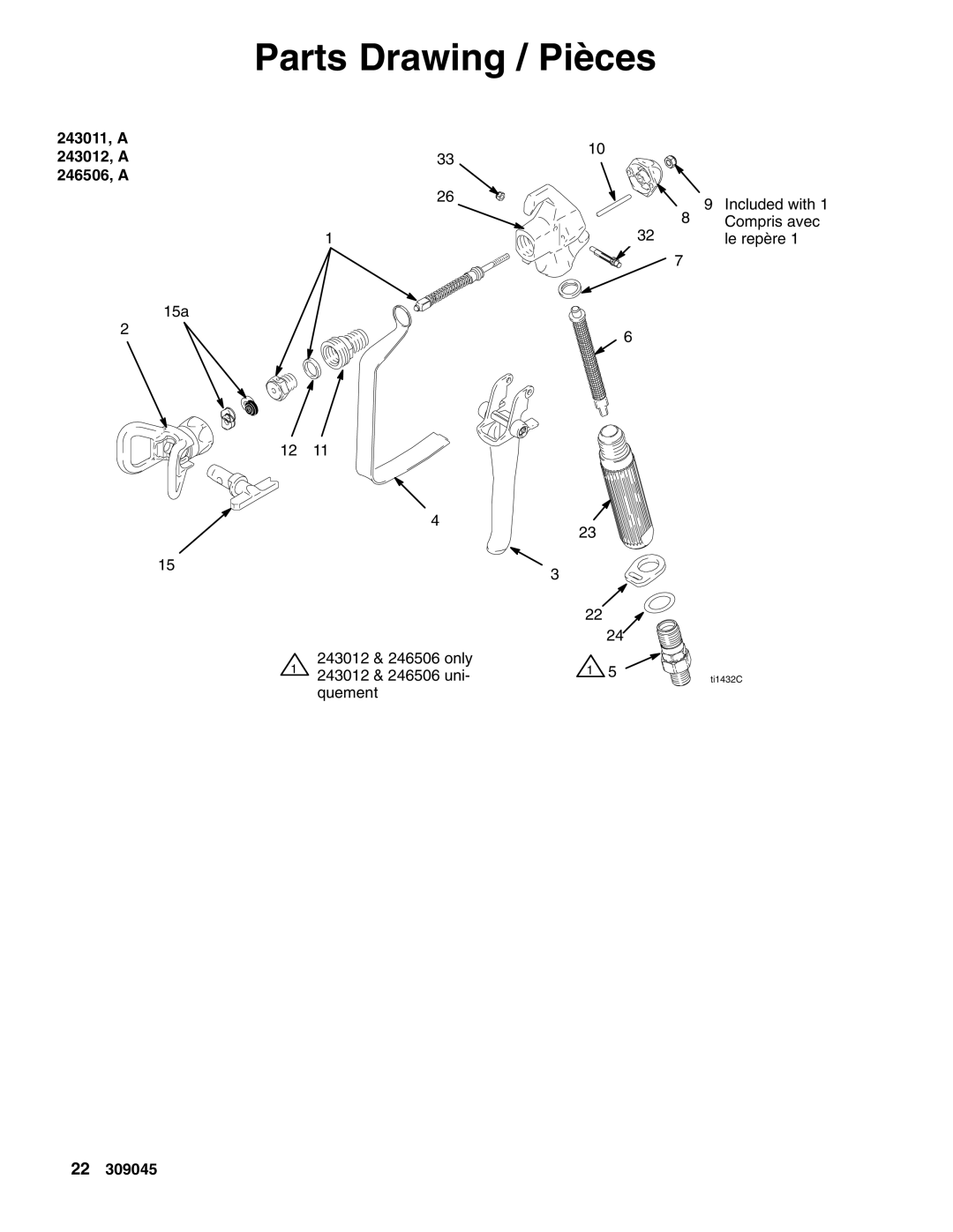 Graco Inc 309045K important safety instructions Parts Drawing / Pièces, 243011, a 243012, A3310 246506, a 