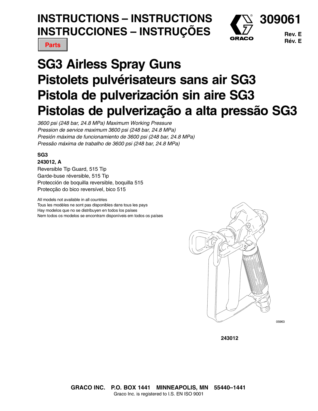 Graco Inc 309061 manual SG3 243012, a 