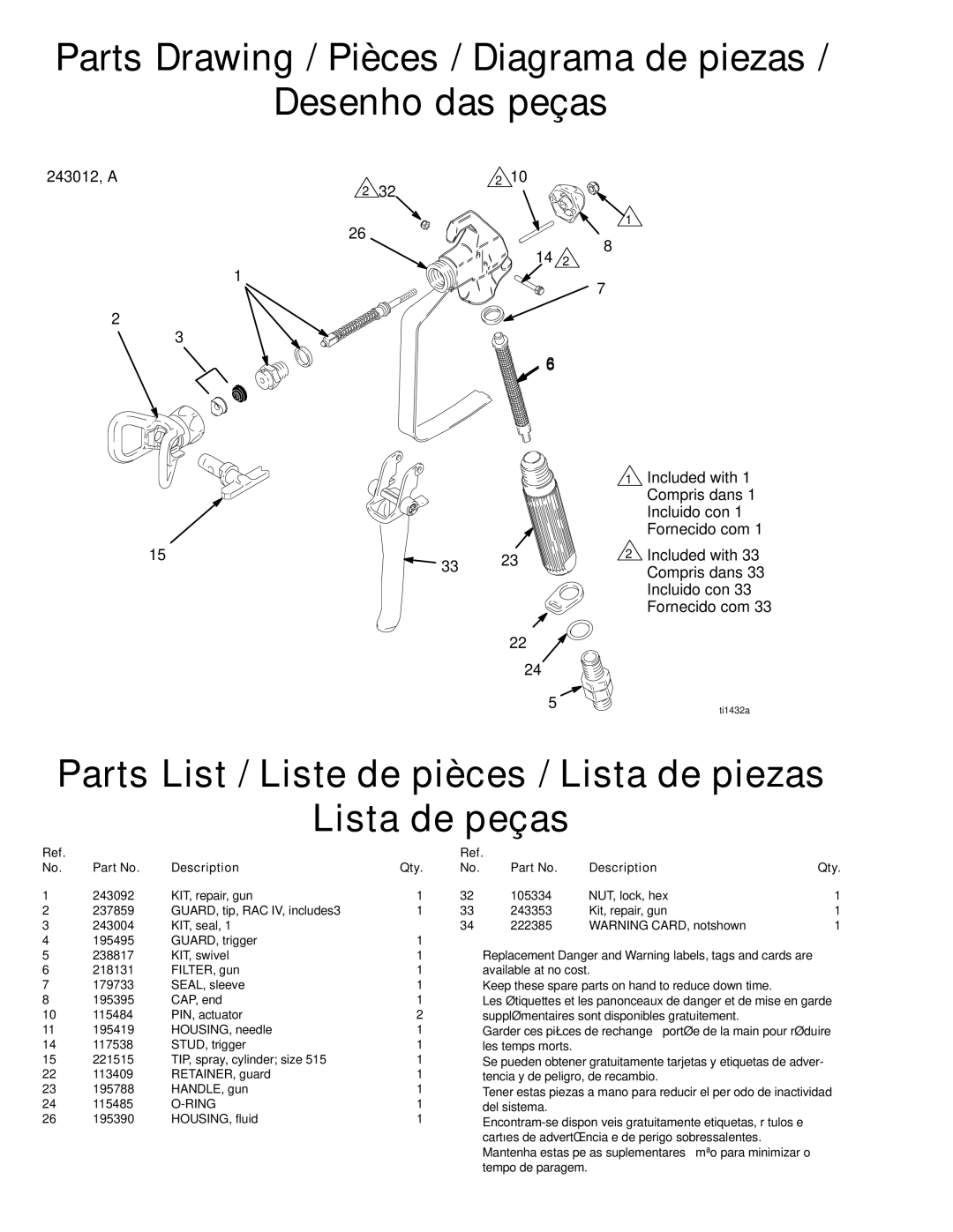 Graco Inc 309061 manual 243012, a, Description Qty 