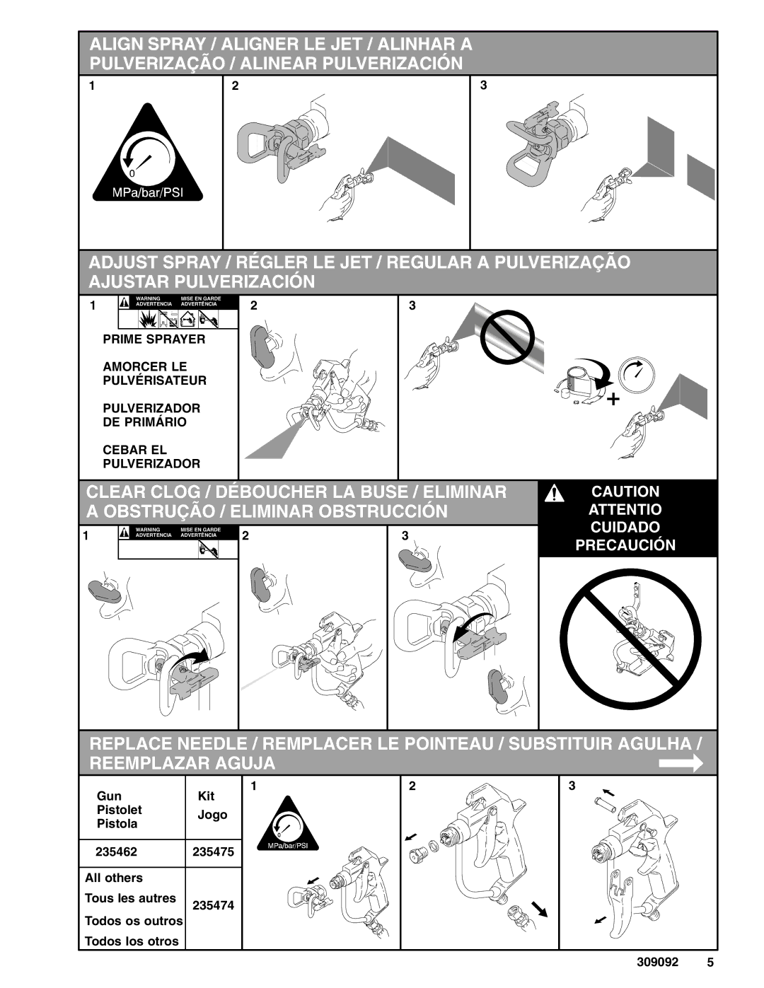 Graco Inc 309092F manual Attentio Cuidado Precaución 