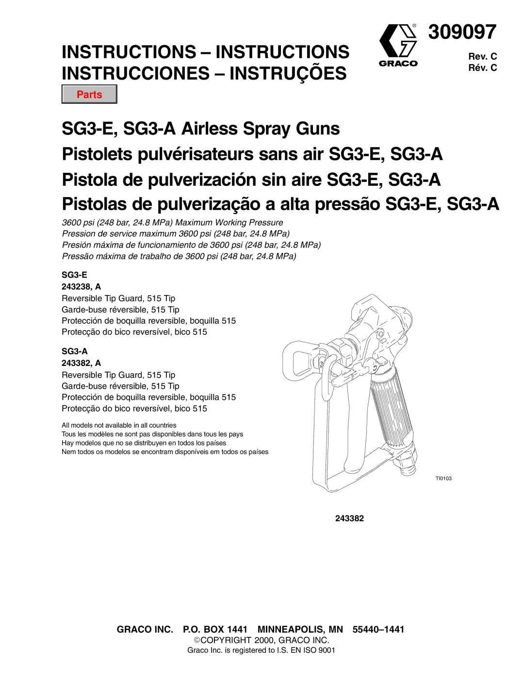 Graco Inc 309097 manual Rev. C, SG3-E 243238, a, SG3-A 243382, a 