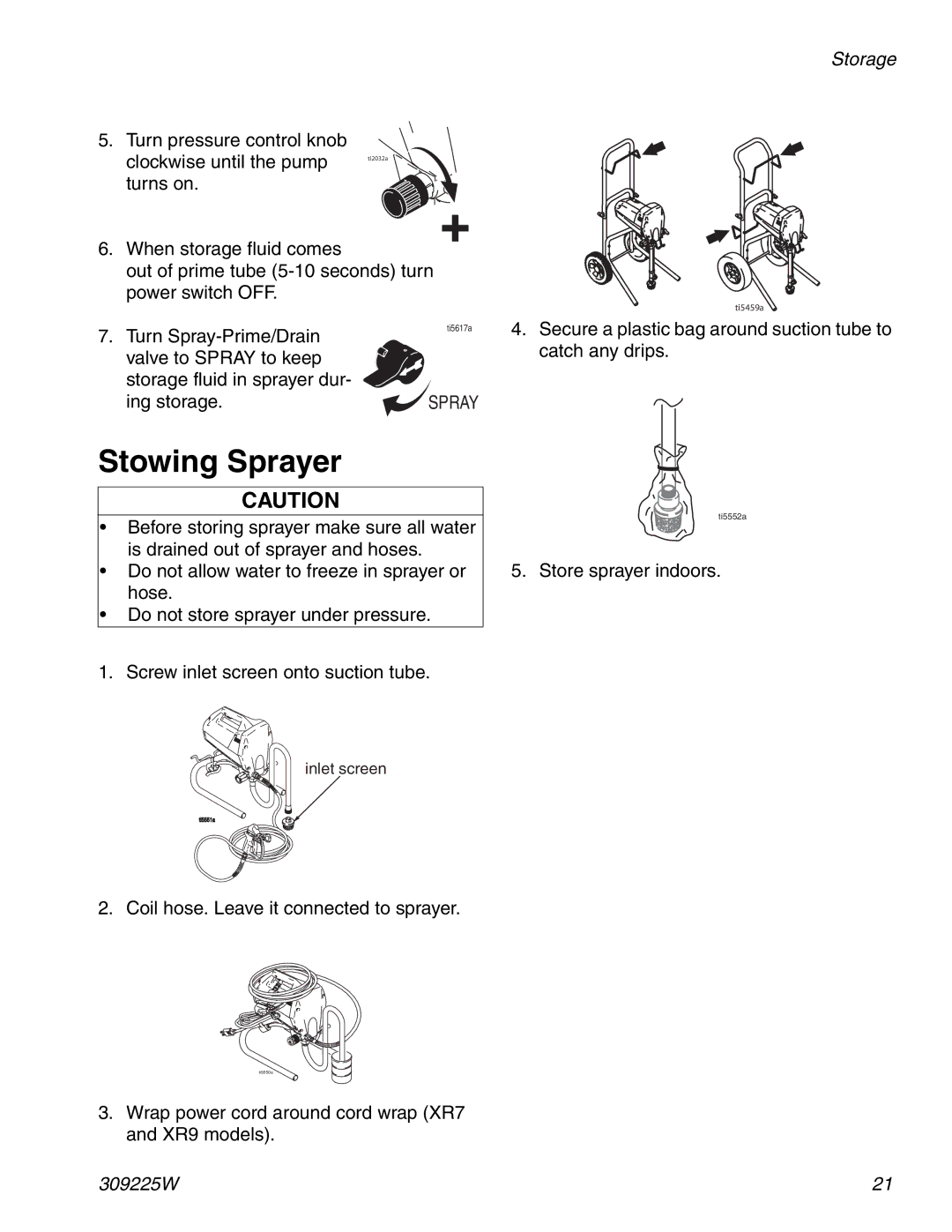 Graco Inc 309225W specifications Stowing Sprayer 