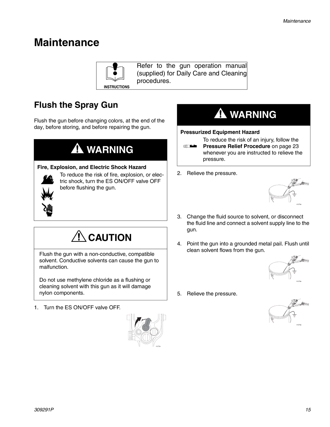 Graco Inc 244399, 309291P important safety instructions Maintenance, Flush the Spray Gun 