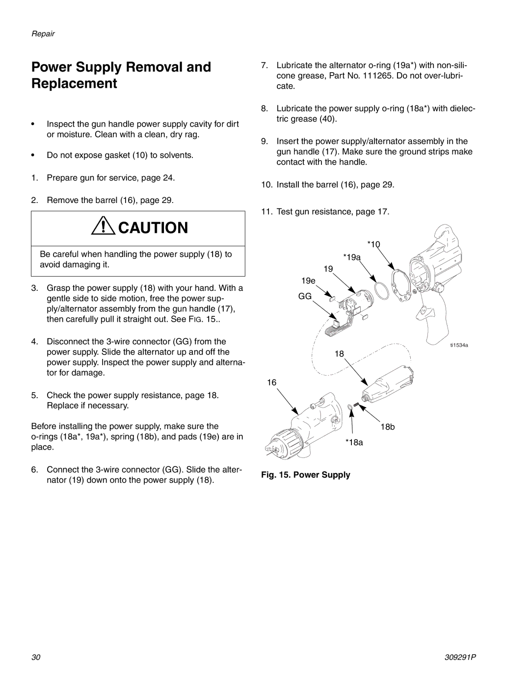 Graco Inc 309291P, 244399 important safety instructions Power Supply Removal and Replacement 