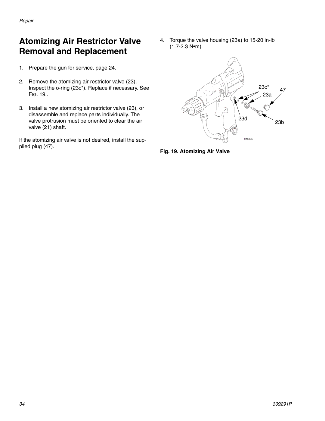 Graco Inc 309291P, 244399 Atomizing Air Restrictor Valve Removal and Replacement, Atomizing Air Valve 