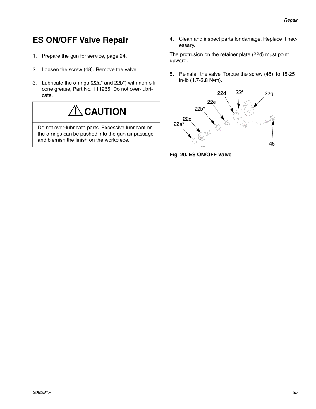 Graco Inc 244399, 309291P important safety instructions ES ON/OFF Valve Repair 