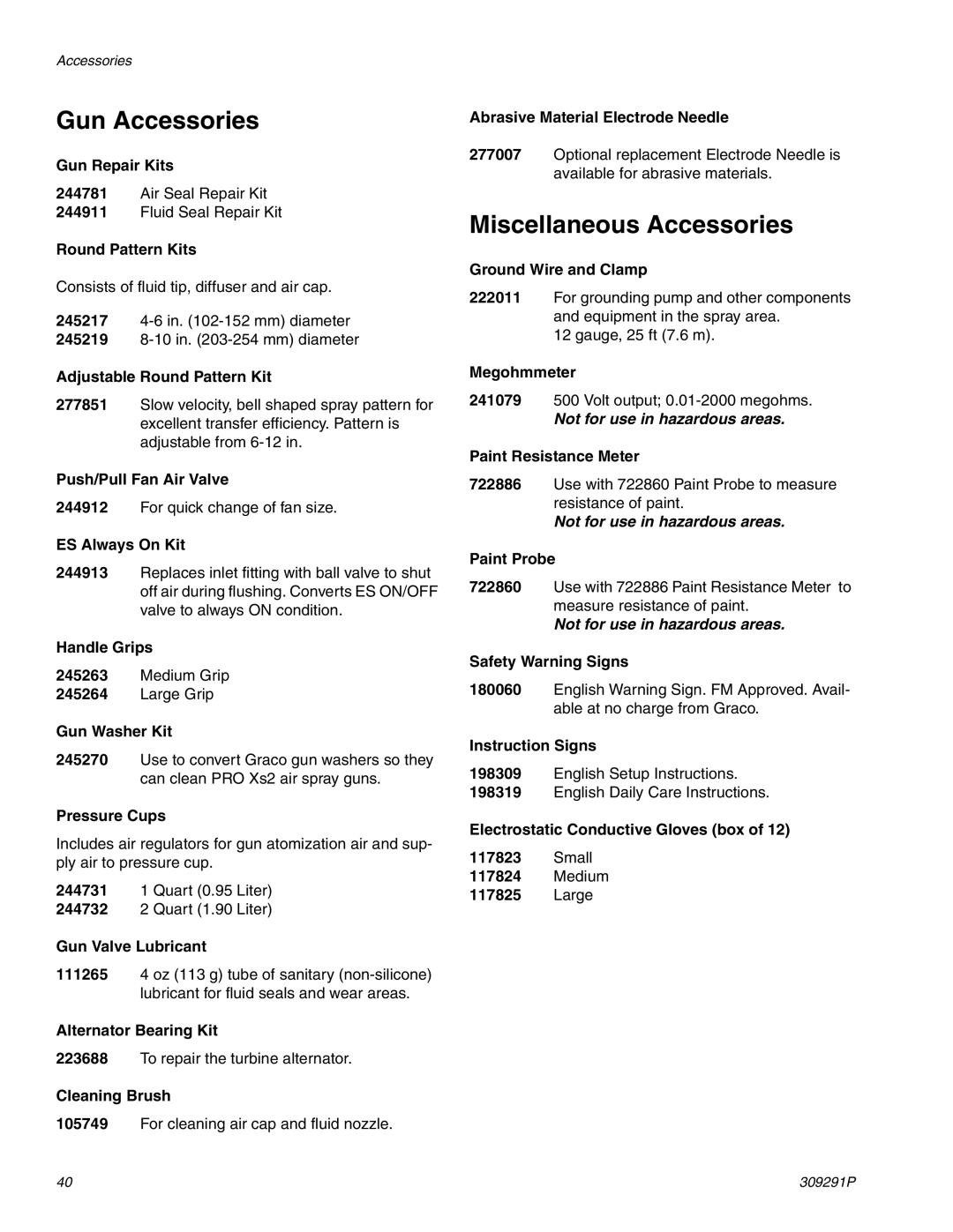 Graco Inc 309291P, 244399 important safety instructions Gun Accessories, Miscellaneous Accessories 