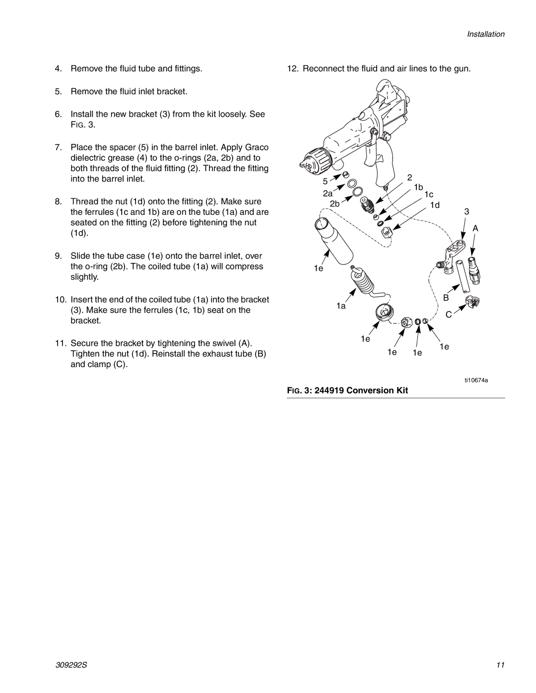 Graco Inc ti1248a, 309292S, ti1600a important safety instructions Conversion Kit 