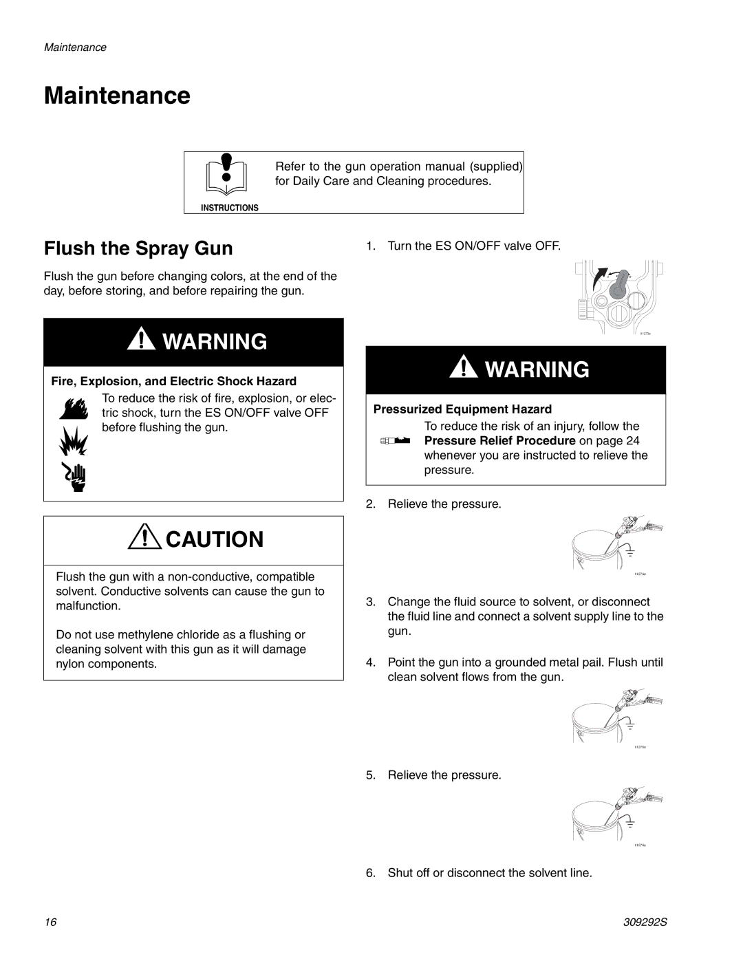 Graco Inc ti1600a, 309292S, ti1248a important safety instructions Maintenance, Flush the Spray Gun 