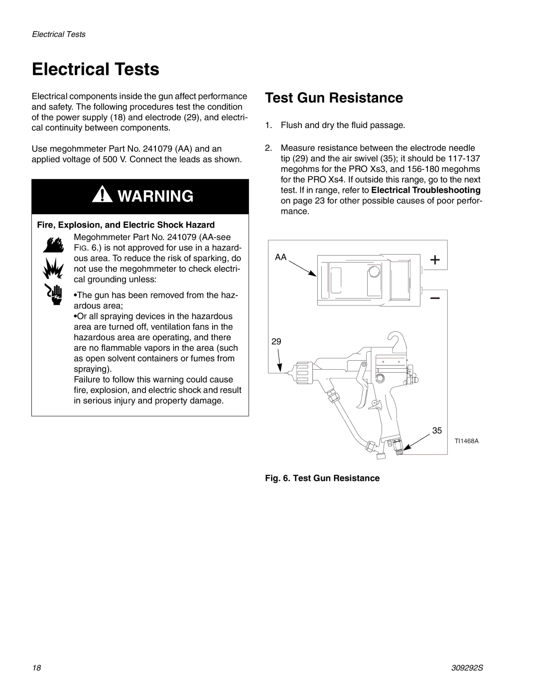 Graco Inc 309292S, ti1600a, ti1248a important safety instructions Electrical Tests, Test Gun Resistance 