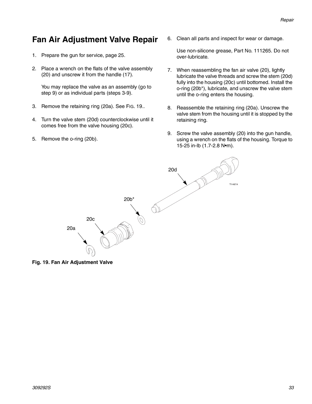 Graco Inc 309292S, ti1600a, ti1248a important safety instructions Fan Air Adjustment Valve Repair 