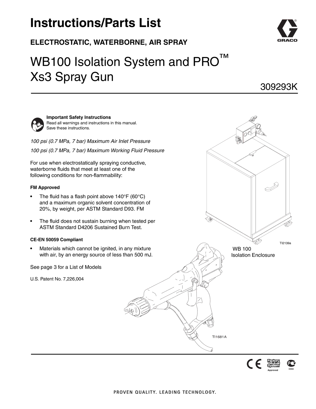 Graco Inc 309293K, 244582, 244581 important safety instructions Instructions/Parts List 