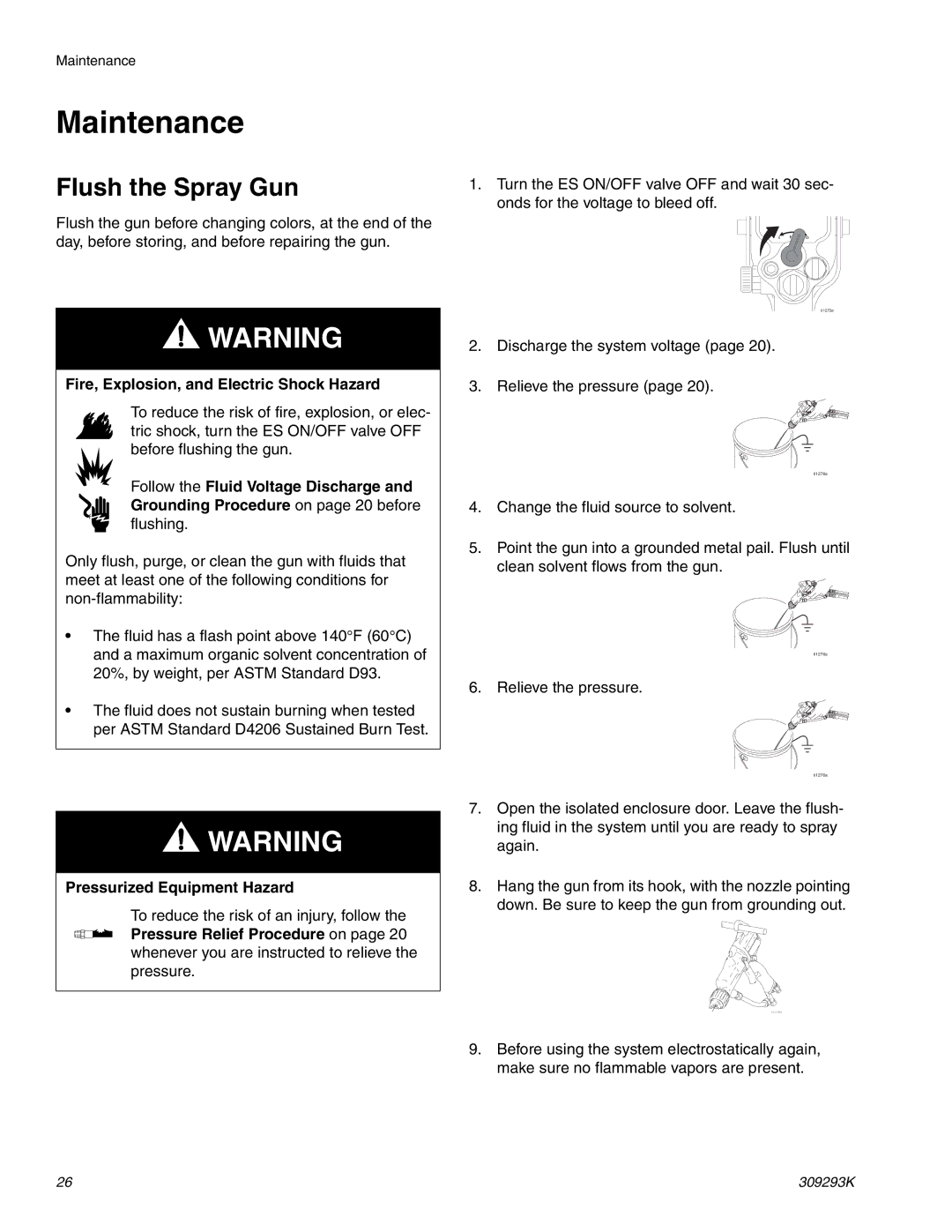 Graco Inc 244582, 309293K, 244581 important safety instructions Maintenance, Flush the Spray Gun 