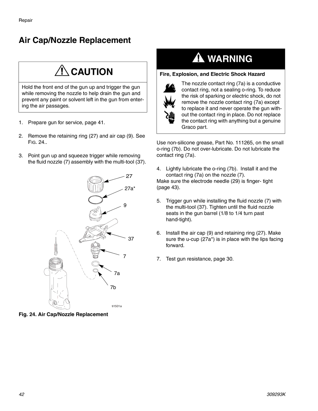 Graco Inc 244582, 309293K, 244581 important safety instructions Air Cap/Nozzle Replacement 