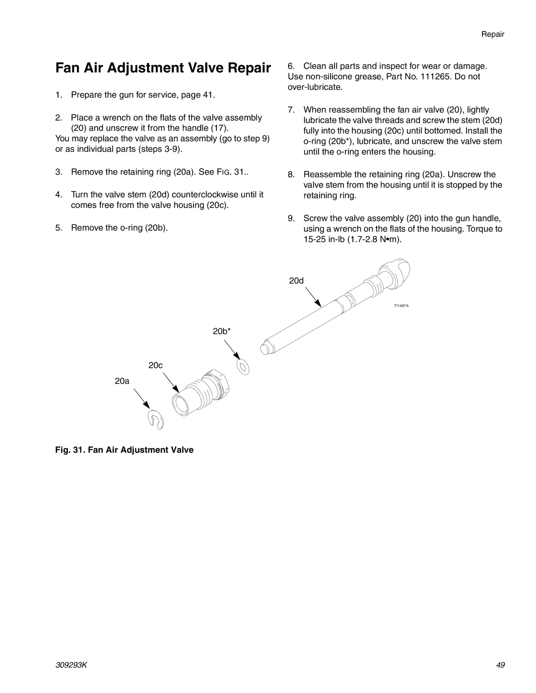 Graco Inc 309293K, 244582, 244581 important safety instructions Fan Air Adjustment Valve Repair 