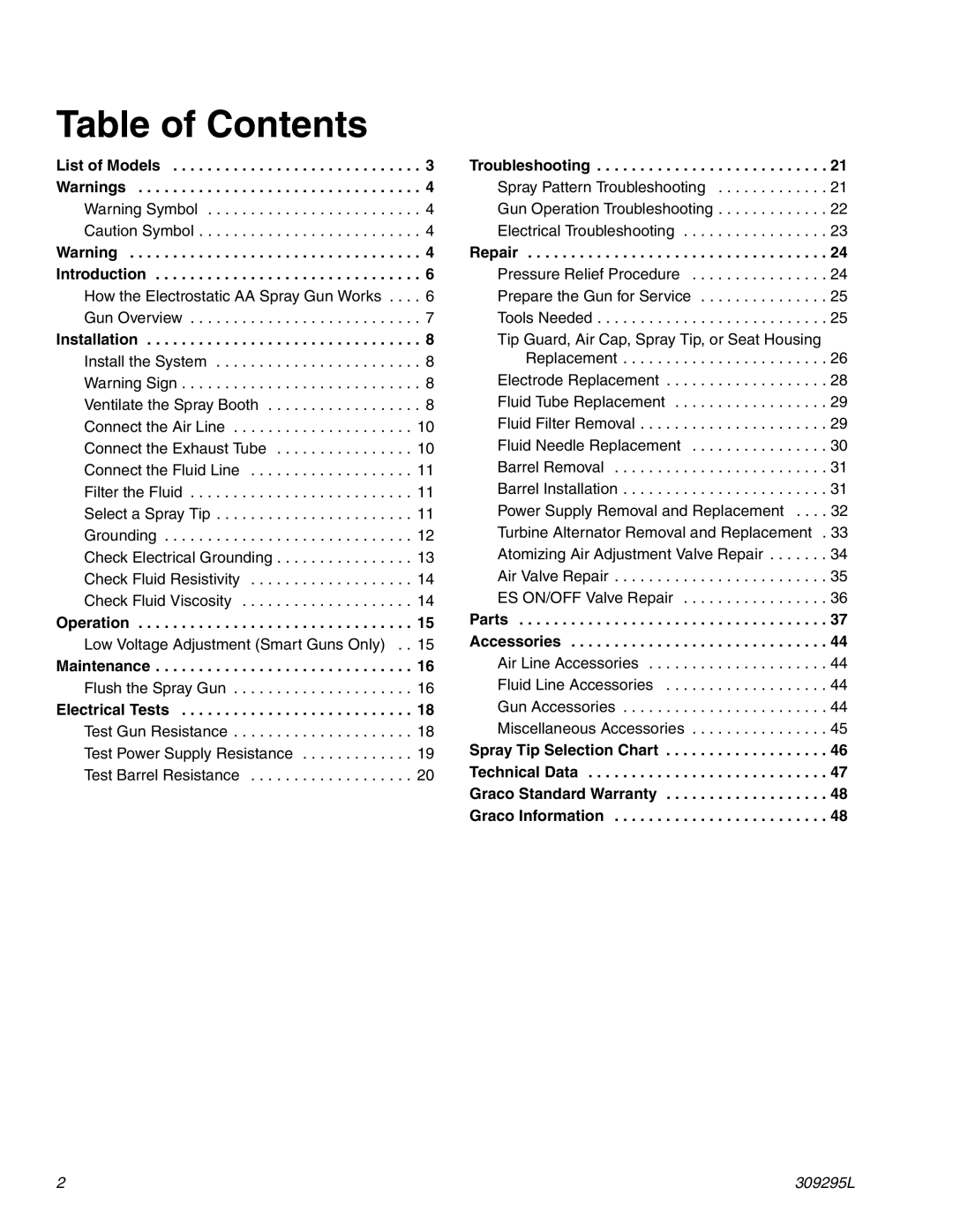 Graco Inc 244572, 309295L, 244573, Xs4 AA important safety instructions Table of Contents 