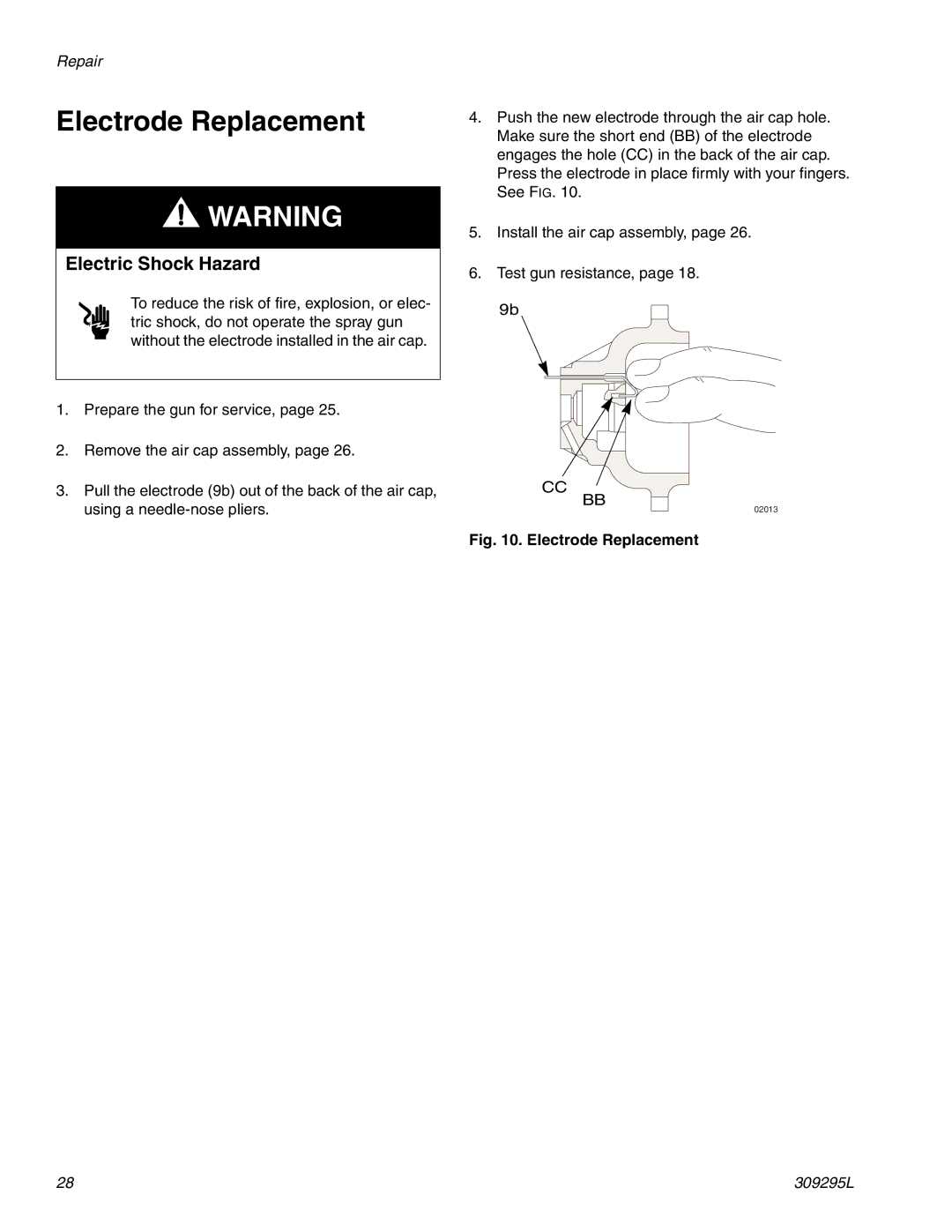 Graco Inc 244573, 309295L, 244572, Xs4 AA important safety instructions Electrode Replacement 