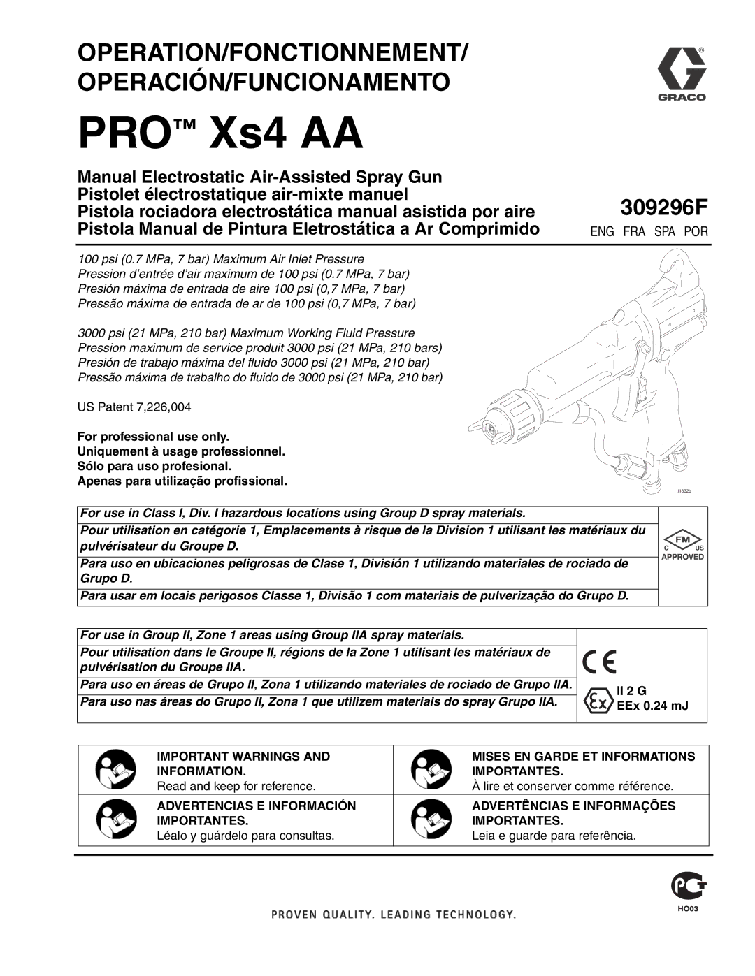 Graco Inc 309296F manual PRO Xs4 AA 