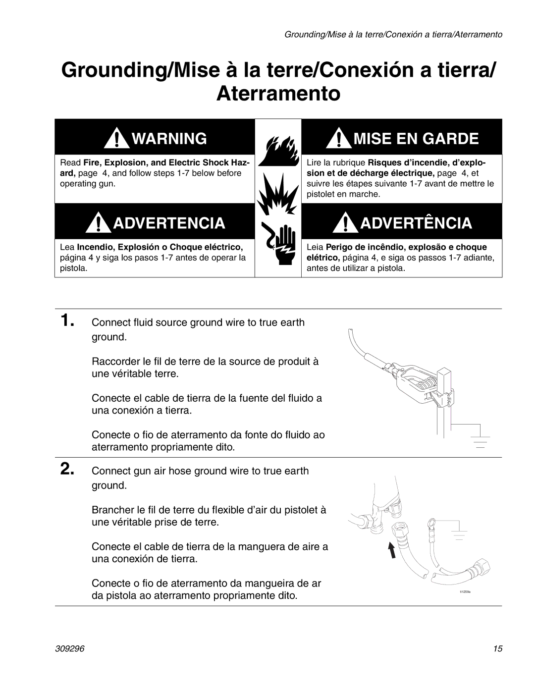 Graco Inc 309296F manual Grounding/Mise à la terre/Conexión a tierra Aterramento 