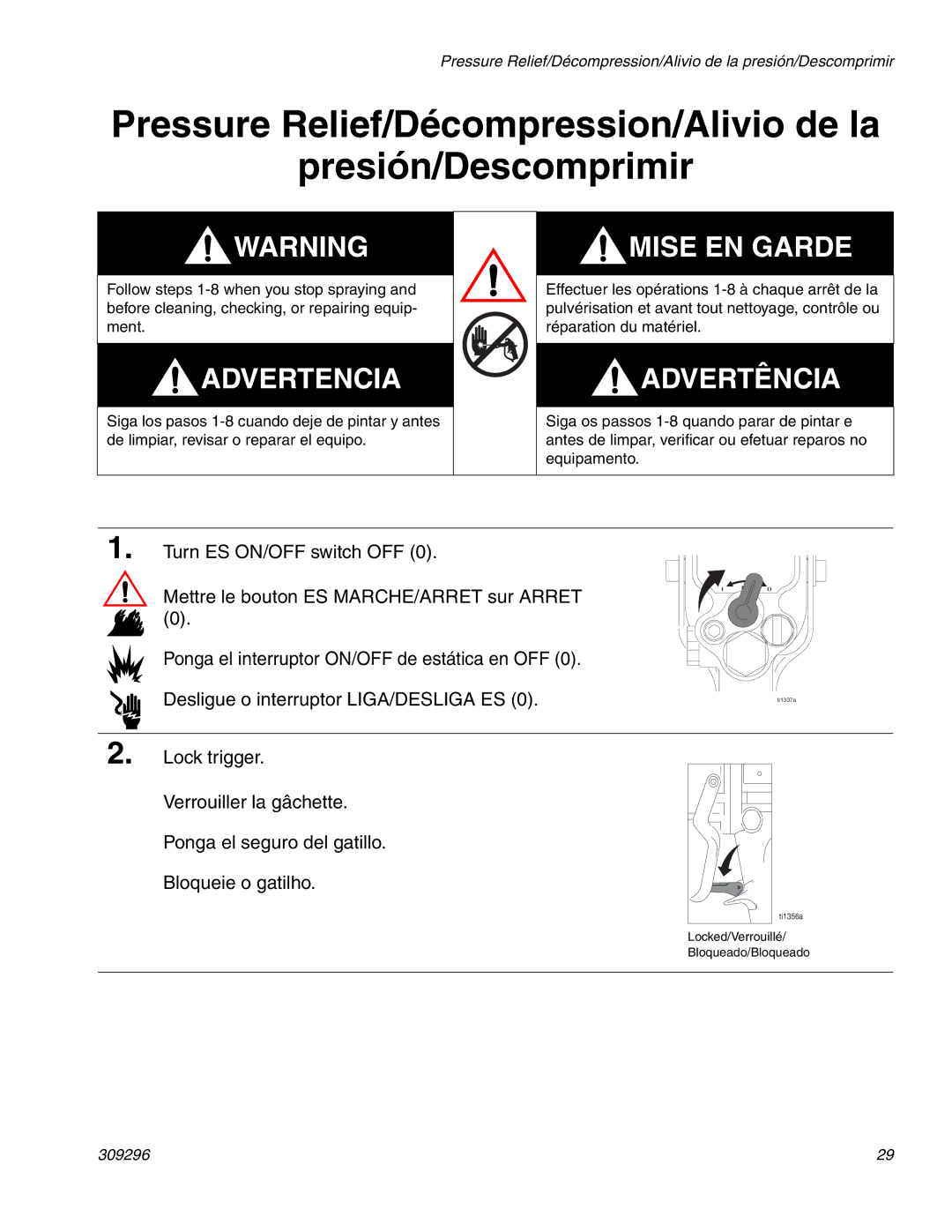 Graco Inc 309296F manual Locked/Verrouillé Bloqueado/Bloqueado 